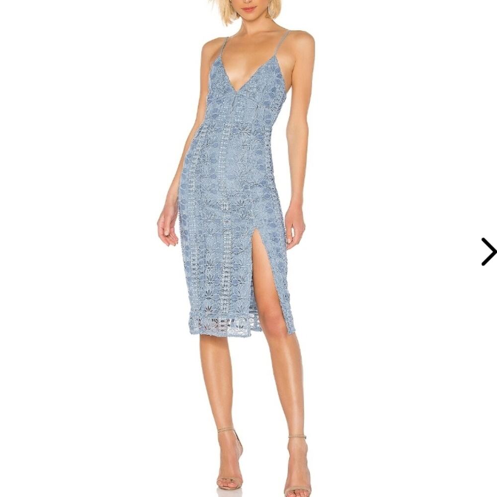 Lovers + Friends Saba Dusty Blue Lace Midi Dress